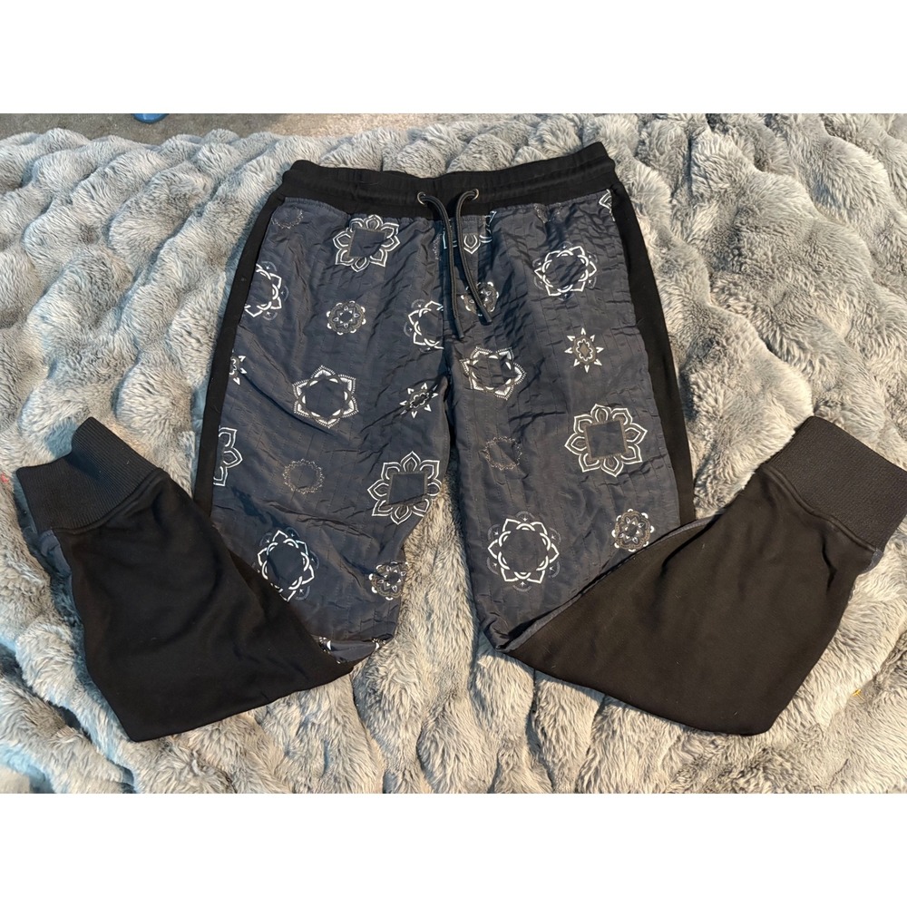 Men's H&M STUDIO Quilted Floral Joggers Pants Trousers S Pattern Sporty Black